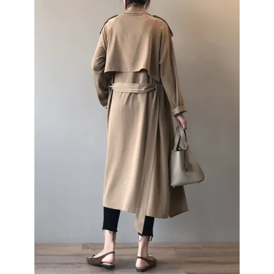 Khaki&Black Vintage Notched Collar Thin Trench Coat Khaki&Black Vintage Notched Collar Thin Trench Coat