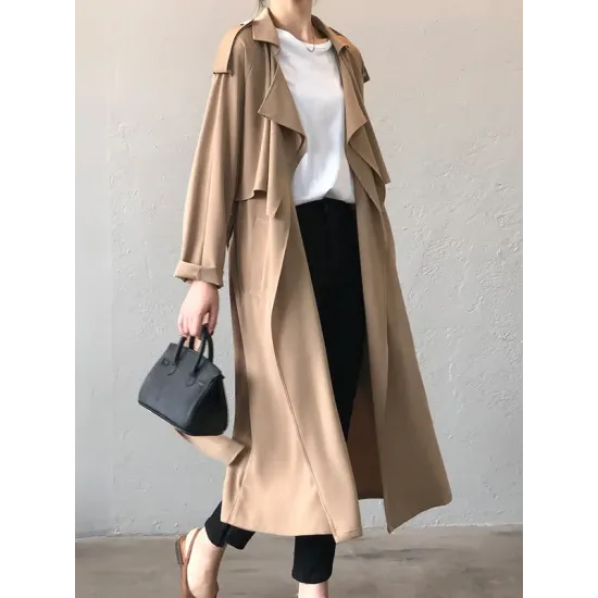 Khaki&Black Vintage Notched Collar Thin Trench Coat Khaki&Black Vintage Notched Collar Thin Trench Coat