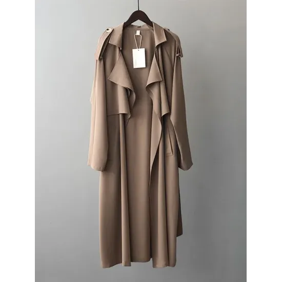 Khaki&Black Vintage Notched Collar Thin Trench Coat Khaki&Black Vintage Notched Collar Thin Trench Coat