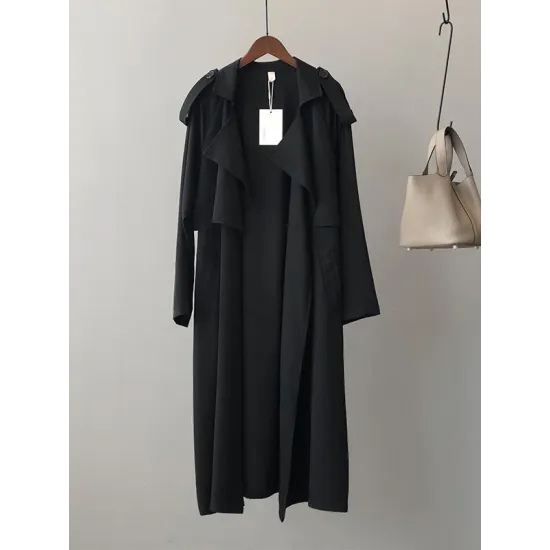 Khaki&Black Vintage Notched Collar Thin Trench Coat Khaki&Black Vintage Notched Collar Thin Trench Coat