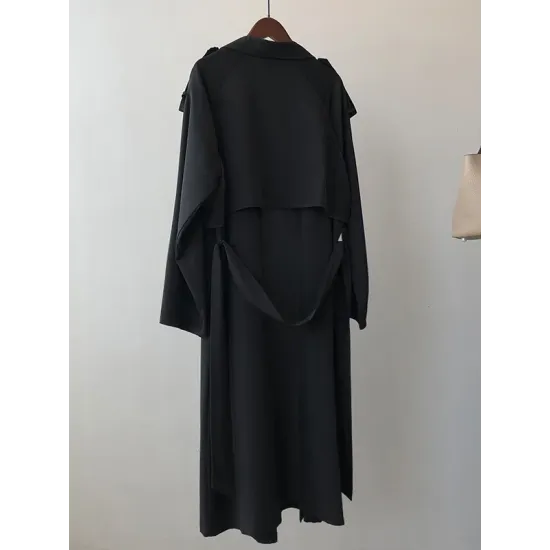 Khaki&Black Vintage Notched Collar Thin Trench Coat Khaki&Black Vintage Notched Collar Thin Trench Coat