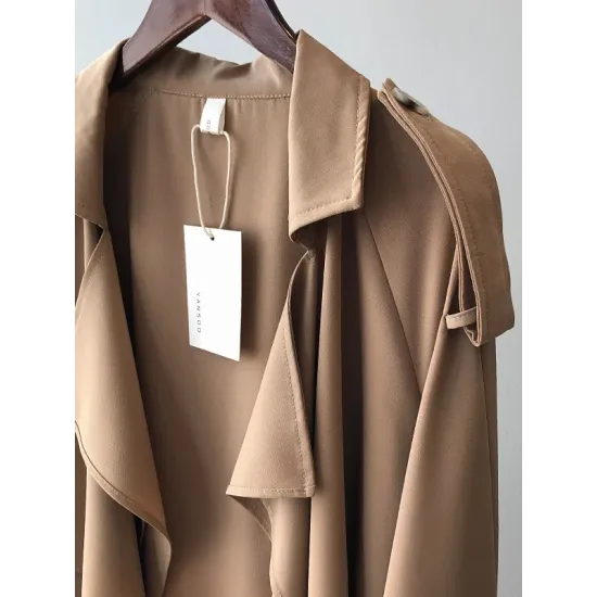 Khaki&Black Vintage Notched Collar Thin Trench Coat Khaki&Black Vintage Notched Collar Thin Trench Coat