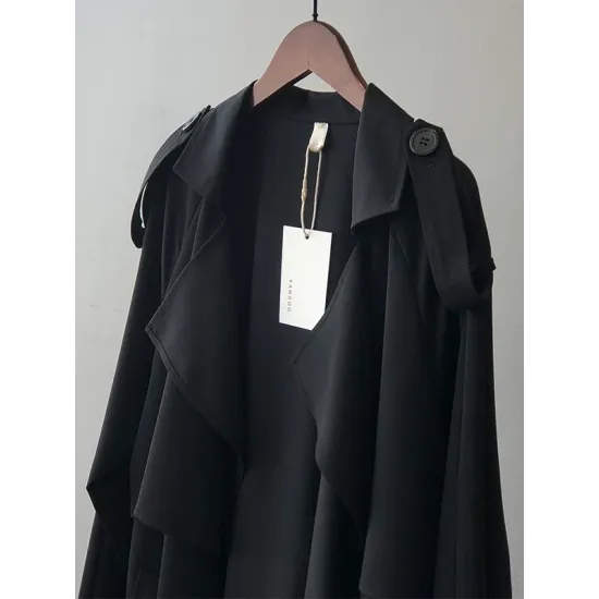 Khaki&Black Vintage Notched Collar Thin Trench Coat Khaki&Black Vintage Notched Collar Thin Trench Coat