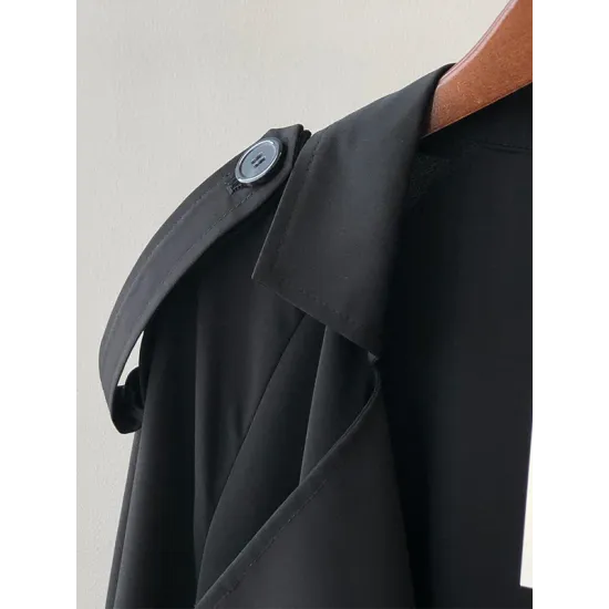 Khaki&Black Vintage Notched Collar Thin Trench Coat Khaki&Black Vintage Notched Collar Thin Trench Coat