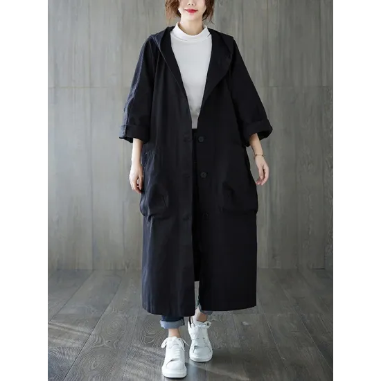 Original Solid Hooded Trench Coats Original Solid Hooded Trench Coats