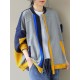 Casual Loose Contrast Color Split-Joint Stand Collar Long Sleeves Outwear Casual Loose Contrast Color Split-Joint Stand Collar Long Sleeves Outwear