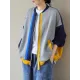 Casual Loose Contrast Color Split-Joint Stand Collar Long Sleeves Outwear Casual Loose Contrast Color Split-Joint Stand Collar Long Sleeves Outwear
