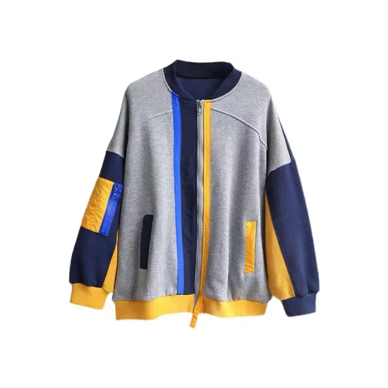 Casual Loose Contrast Color Split-Joint Stand Collar Long Sleeves Outwear Casual Loose Contrast Color Split-Joint Stand Collar Long Sleeves Outwear