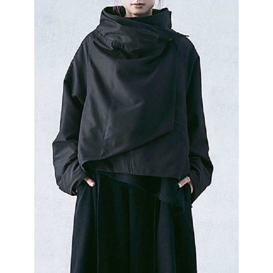 Casual Loose Black Stand Collar Outerwear Casual Loose Black Stand Collar Outerwear