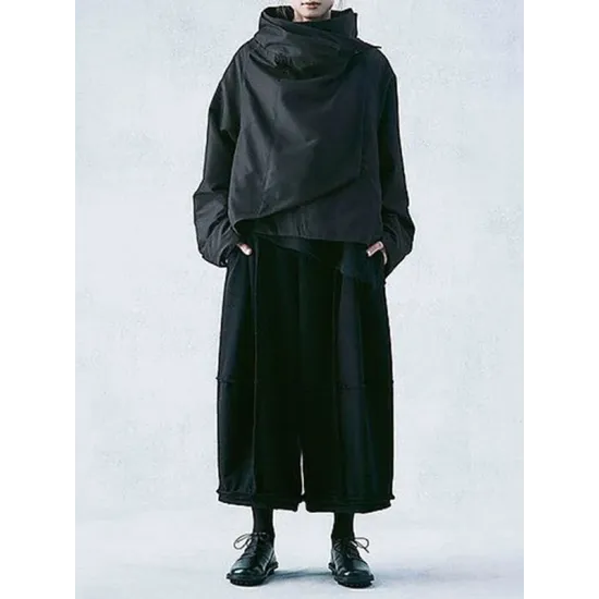 Casual Loose Black Stand Collar Outerwear Casual Loose Black Stand Collar Outerwear