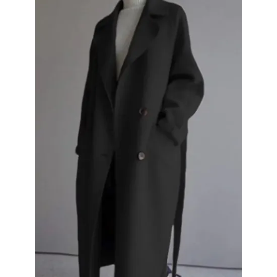 Urban Loose Solid Color Belted Woolen Coat Urban Loose Solid Color Belted Woolen Coat
