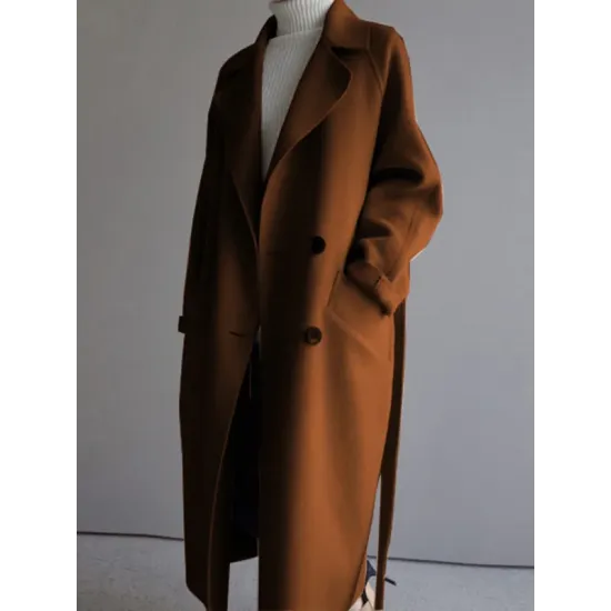 Urban Loose Solid Color Belted Woolen Coat Urban Loose Solid Color Belted Woolen Coat