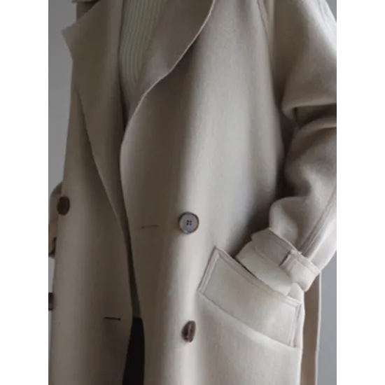 Urban Loose Solid Color Belted Woolen Coat Urban Loose Solid Color Belted Woolen Coat
