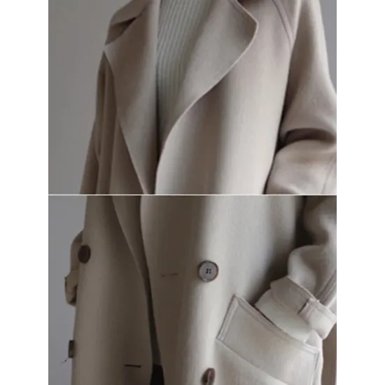 Urban Loose Solid Color Belted Woolen Coat Urban Loose Solid Color Belted Woolen Coat