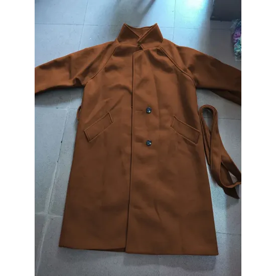 Urban Loose Solid Color Belted Woolen Coat Urban Loose Solid Color Belted Woolen Coat