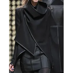 Original Asymmetric Split-Joint High-Neck Woolen Coat