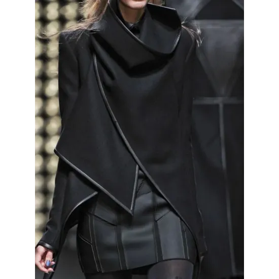 Original Asymmetric Split-Joint High-Neck Woolen Coat