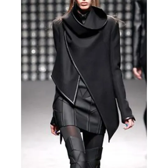 Original Asymmetric Split-Joint High-Neck Woolen Coat