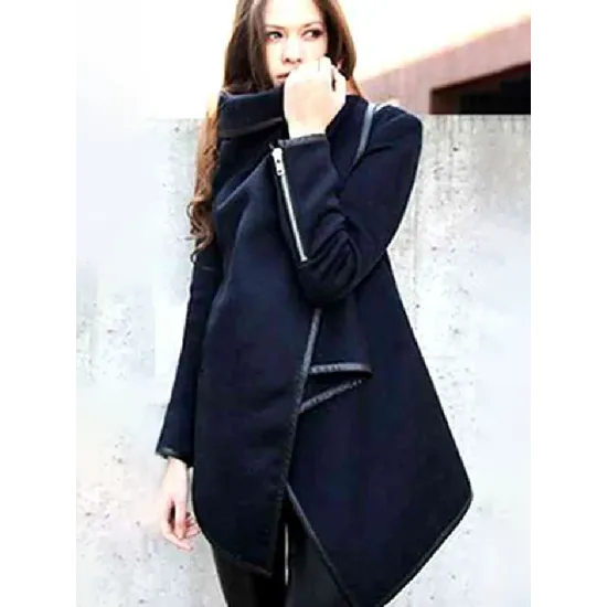 Original Asymmetric Split-Joint High-Neck Woolen Coat