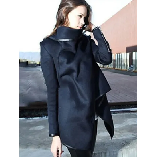 Original Asymmetric Split-Joint High-Neck Woolen Coat