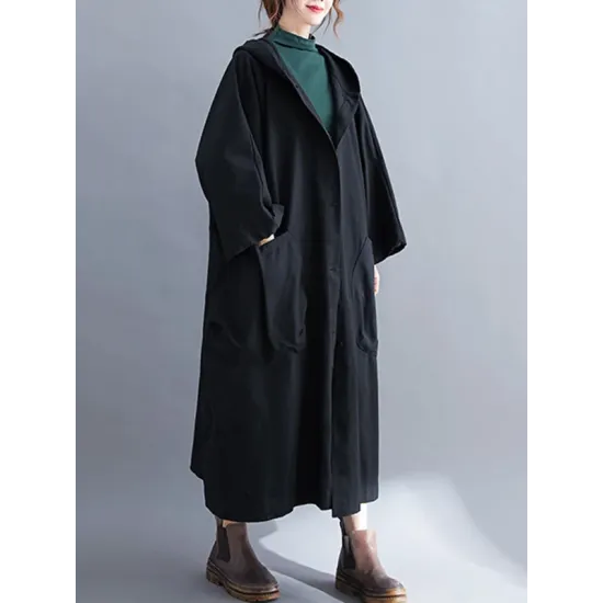 Loose Hooded Trench Long Coat Loose Hooded Trench Long Coat