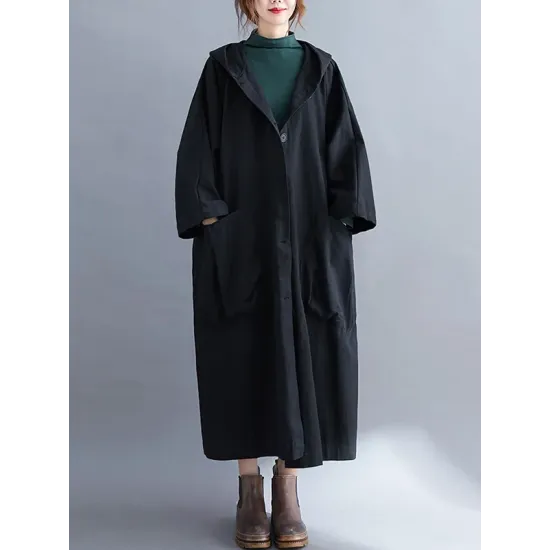 Loose Hooded Trench Long Coat Loose Hooded Trench Long Coat