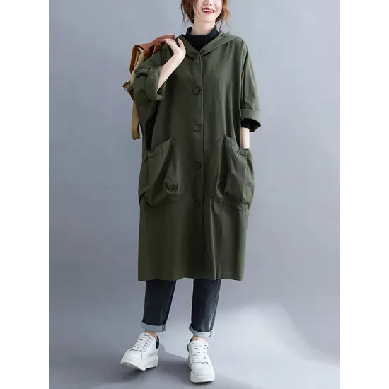 Loose Hooded Trench Long Coat Loose Hooded Trench Long Coat