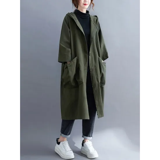 Loose Hooded Trench Long Coat Loose Hooded Trench Long Coat