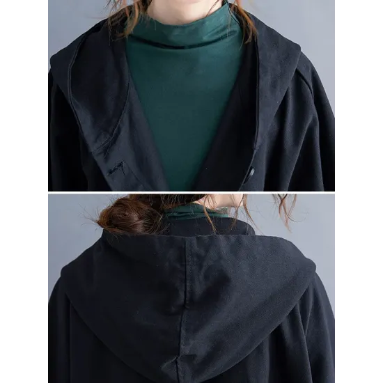 Loose Hooded Trench Long Coat Loose Hooded Trench Long Coat