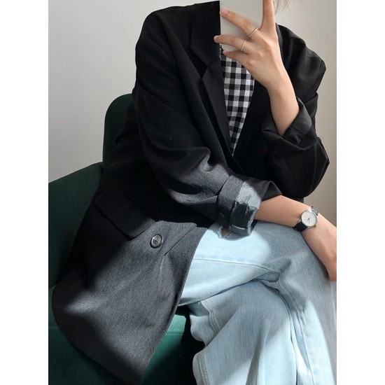 Loose Solid Color Casual Blazer Outwear Loose Solid Color Casual Blazer Outwear
