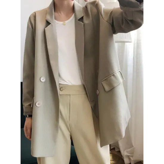 Loose Solid Color Casual Blazer Outwear Loose Solid Color Casual Blazer Outwear