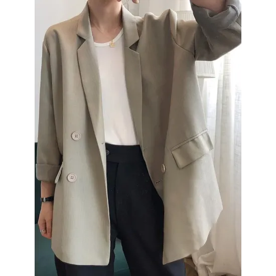 Loose Solid Color Casual Blazer Outwear Loose Solid Color Casual Blazer Outwear