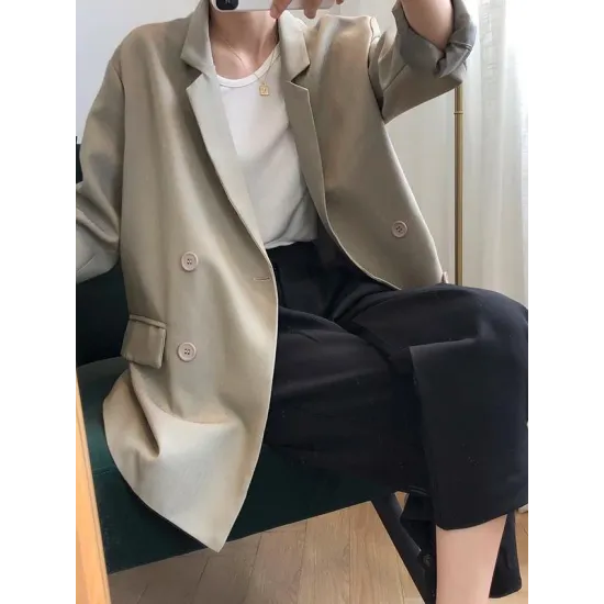 Loose Solid Color Casual Blazer Outwear Loose Solid Color Casual Blazer Outwear