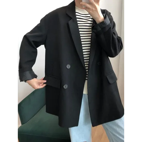 Loose Solid Color Casual Blazer Outwear Loose Solid Color Casual Blazer Outwear