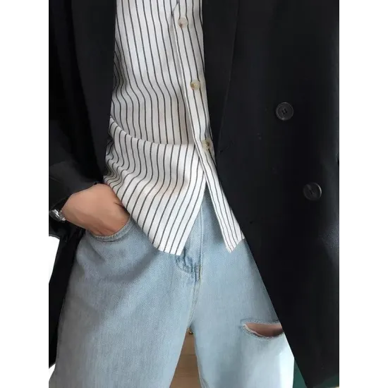 Loose Solid Color Casual Blazer Outwear Loose Solid Color Casual Blazer Outwear