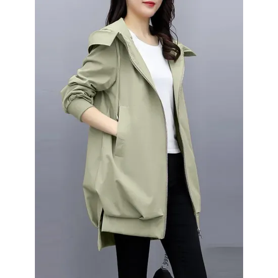 Casual Loose 4 Colors Pleated Zipper Hooded Long Sleeves Outwear Casual Loose 4 Colors Pleated Zipper Hooded Long Sleeves Outwear