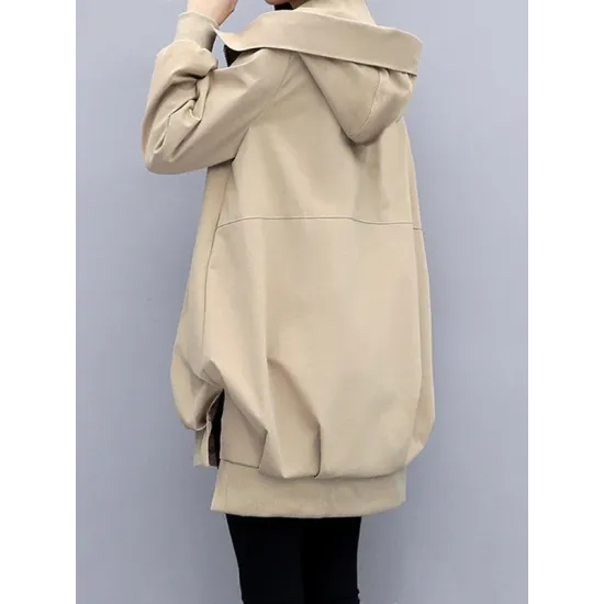 Casual Loose 4 Colors Pleated Zipper Hooded Long Sleeves Outwear Casual Loose 4 Colors Pleated Zipper Hooded Long Sleeves Outwear