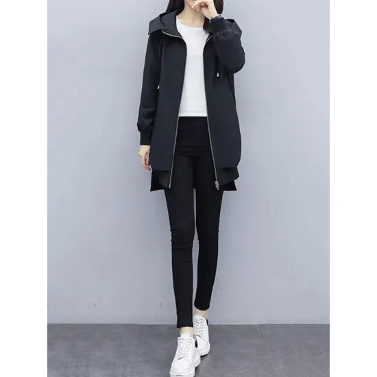 Casual Loose 4 Colors Pleated Zipper Hooded Long Sleeves Outwear Casual Loose 4 Colors Pleated Zipper Hooded Long Sleeves Outwear