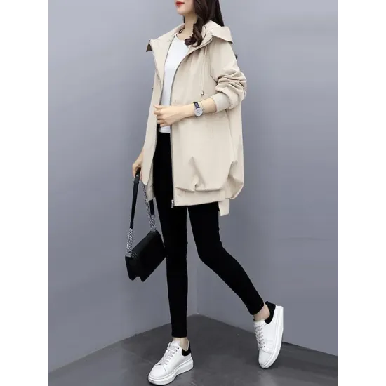 Casual Loose 4 Colors Pleated Zipper Hooded Long Sleeves Outwear Casual Loose 4 Colors Pleated Zipper Hooded Long Sleeves Outwear