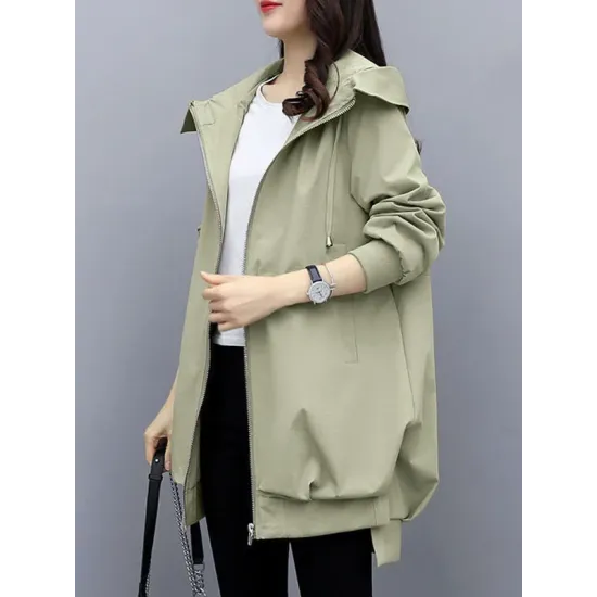 Casual Loose 4 Colors Pleated Zipper Hooded Long Sleeves Outwear Casual Loose 4 Colors Pleated Zipper Hooded Long Sleeves Outwear