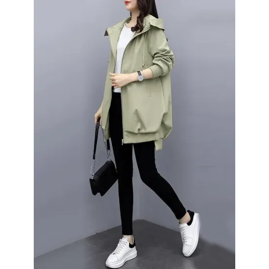 Casual Loose 4 Colors Pleated Zipper Hooded Long Sleeves Outwear Casual Loose 4 Colors Pleated Zipper Hooded Long Sleeves Outwear