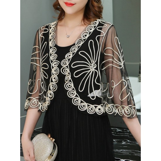 Gauze See-Through Plus Size Sleeveless V-Neck Outerwear Gauze See-Through Plus Size Sleeveless V-Neck Outerwear