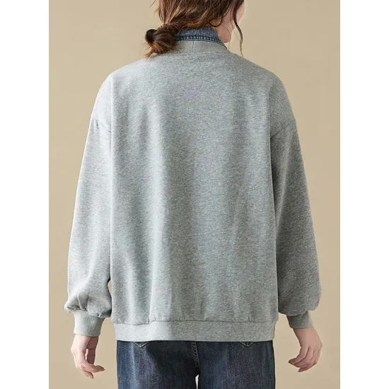Casual False Two Loose Buttoned Contrast Color Split-Joint Lapel Collar Outerwear Casual False Two Loose Buttoned Contrast Color Split-Joint Lapel Collar Outerwear