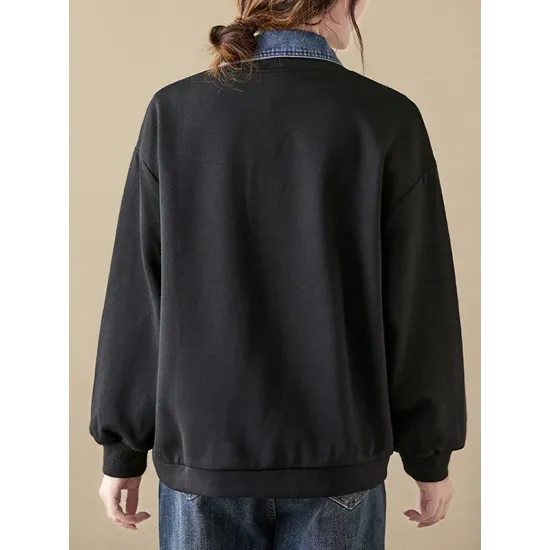Casual False Two Loose Buttoned Contrast Color Split-Joint Lapel Collar Outerwear Casual False Two Loose Buttoned Contrast Color Split-Joint Lapel Collar Outerwear
