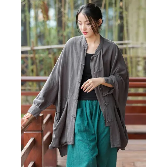 Vintage Batwing Sleeves Split-Joint Solid Color Outerwear Vintage Batwing Sleeves Split-Joint Solid Color Outerwear