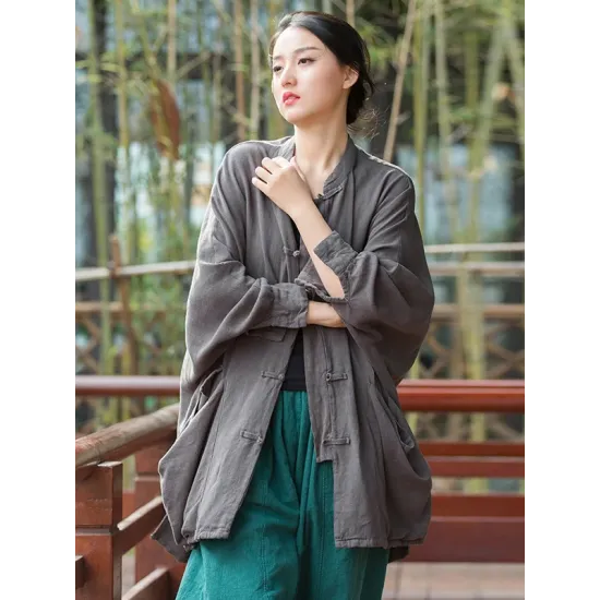 Vintage Batwing Sleeves Split-Joint Solid Color Outerwear Vintage Batwing Sleeves Split-Joint Solid Color Outerwear