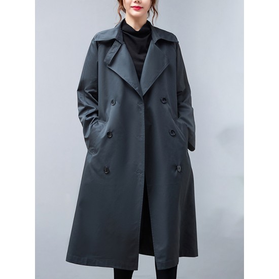 Loose Buttoned Notched Collar Trench Coat Loose Buttoned Notched Collar Trench Coat