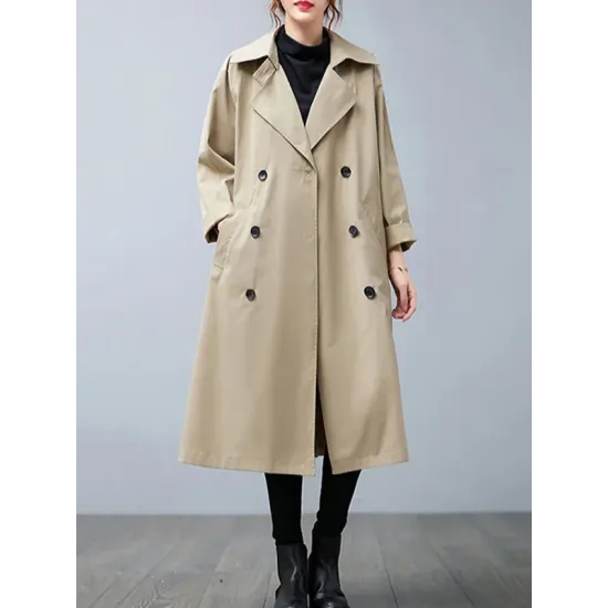 Loose Buttoned Notched Collar Trench Coat Loose Buttoned Notched Collar Trench Coat
