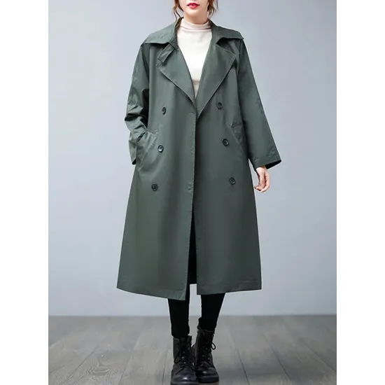 Loose Buttoned Notched Collar Trench Coat Loose Buttoned Notched Collar Trench Coat