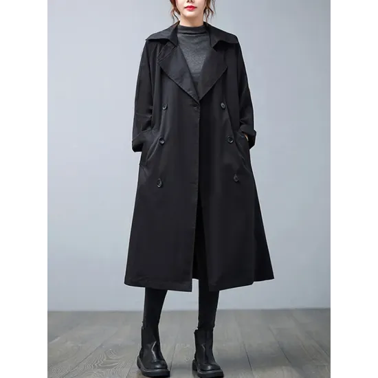 Loose Buttoned Notched Collar Trench Coat Loose Buttoned Notched Collar Trench Coat
